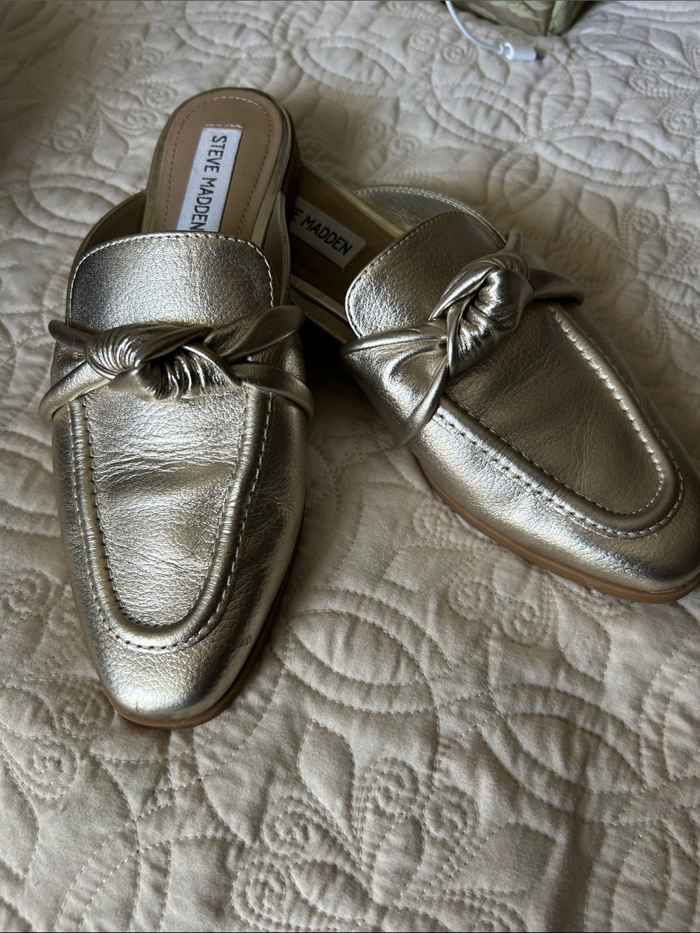 Steve Madden Metallic Gold Knotted Mule Loafers